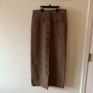 Old Navy Brown Wool Blend Herringbone Button-Front Maxi Skirt Womens sz 8